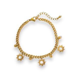 NWT 18K Gold Plated Sun Star Dandle Charms Bracelet For Women 6.5”